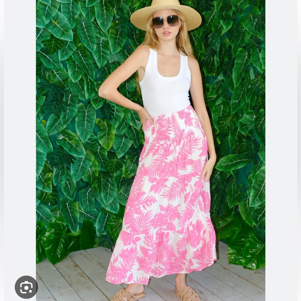 Felicite smocked maxi skirt pink palm